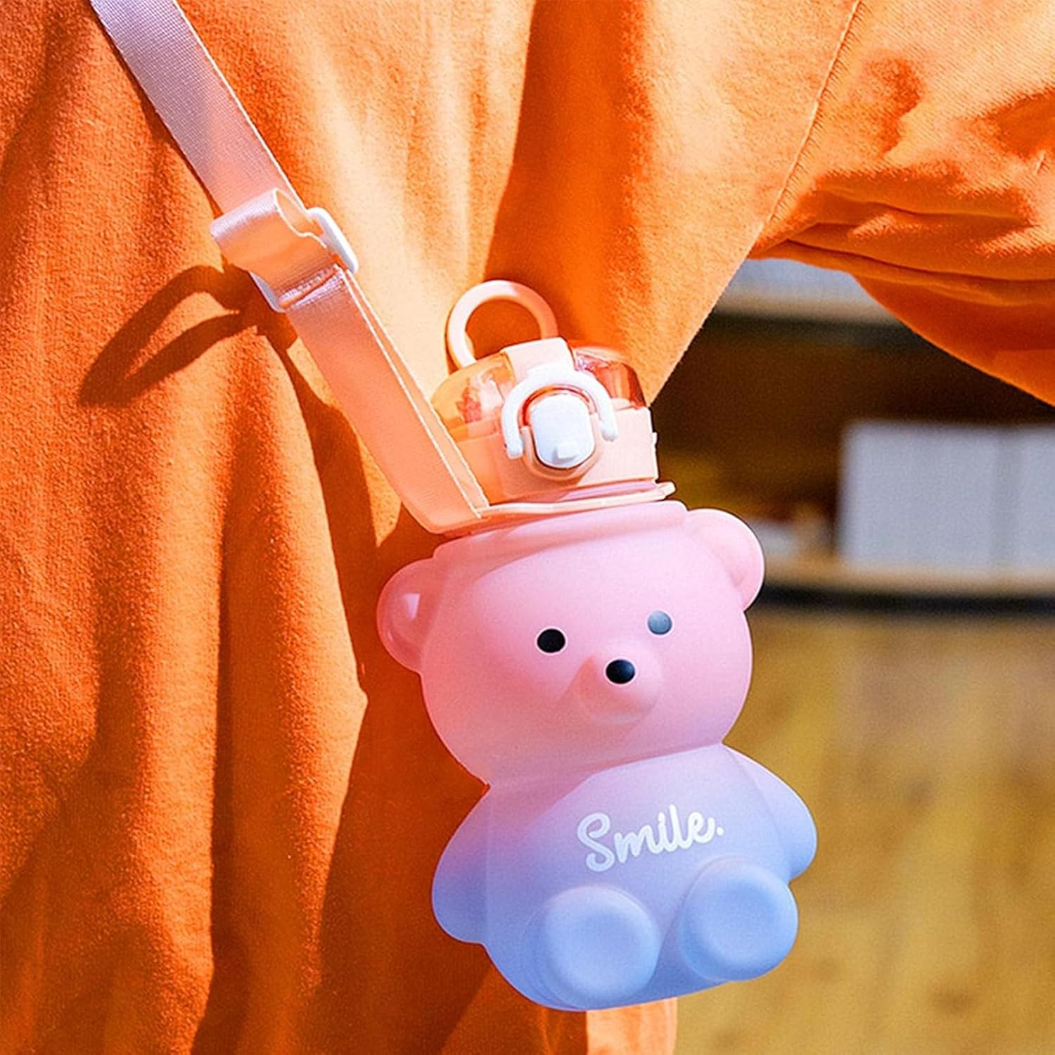 Kawaii Water Bottle Cute Teddy Bear Water Bottles with Straw, Adjustable Strap, Portable Leakproof Bpa-Free Drinking Cups 27Oz for Girls School Sports Travel (Pink/Blue) image number 4