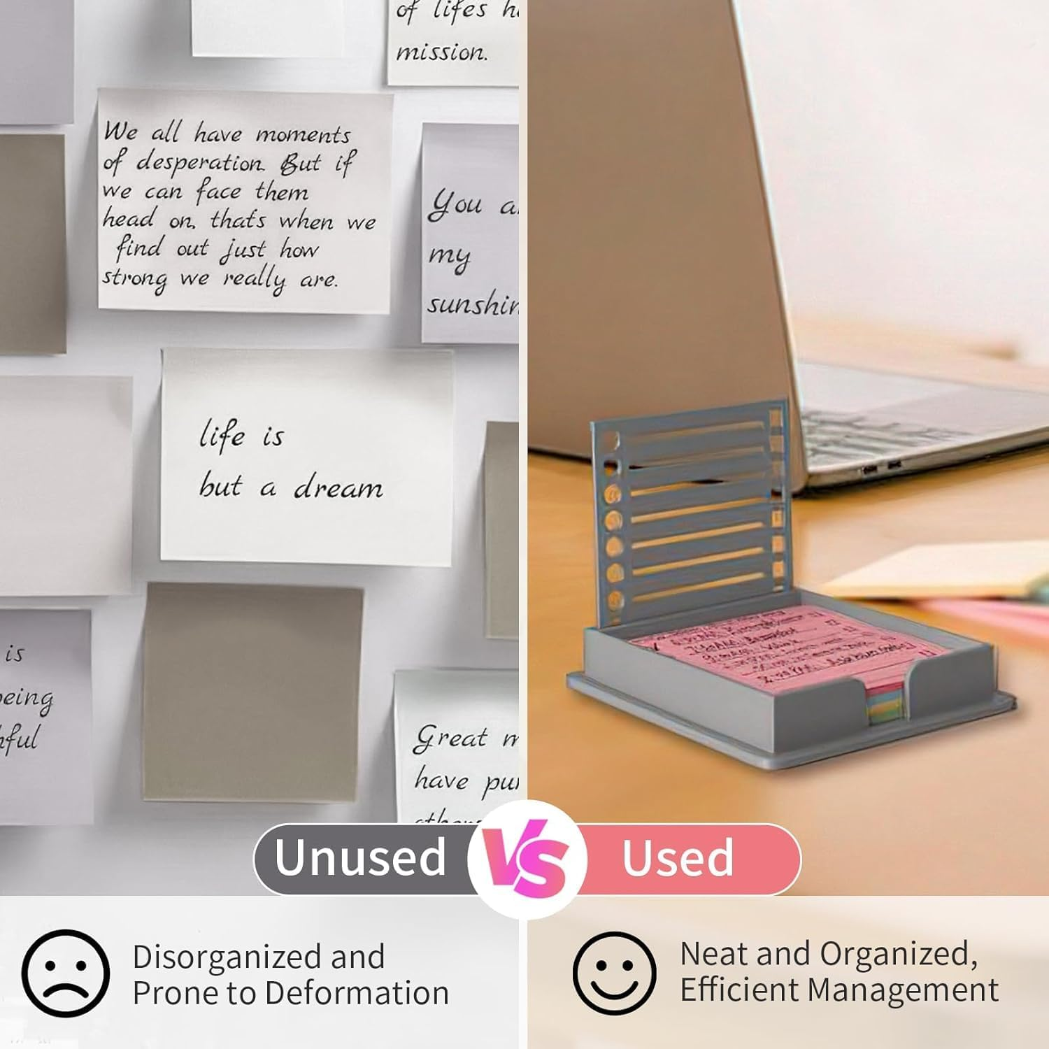 4Pcs Sticky Note Holder with Stencil, Sticky Notes Stencil and Holder, 3X3 Sticky Note Dispenser with Template Lines for Organizing and Drawing image number 1