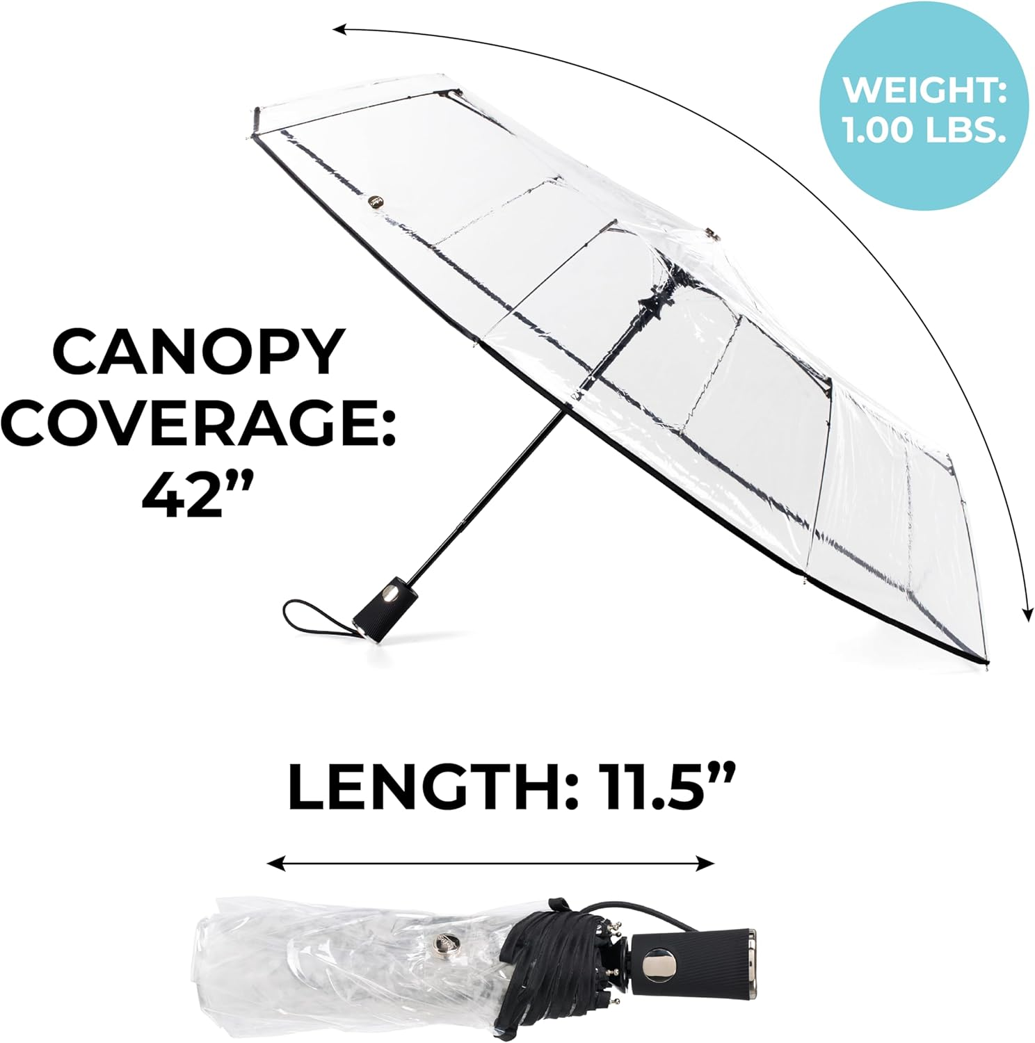 Totes Clear Canopy Automatic Open Foldable Umbrella, Clear Polka Dot, One Size, Automatic Clear Umbrella - Clear image number 5