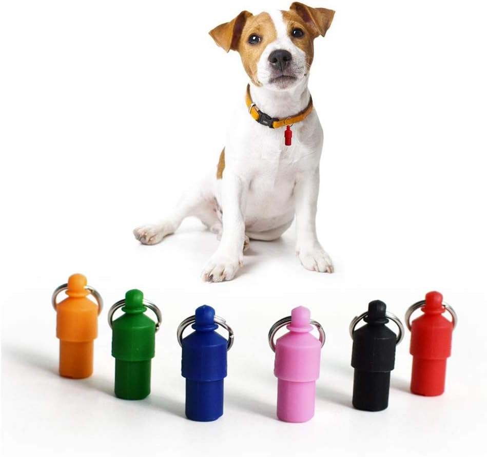 Pet ID Tags for Cat Small Dog Puppy ID Tag Capsule Shape, Quiet No Noise Waterproof Dog ID Bullet No Public Your Info, Address Name Label Tube Prevent Pet Lost (Multi-Colored,Plastic,6Pcs) image number 4