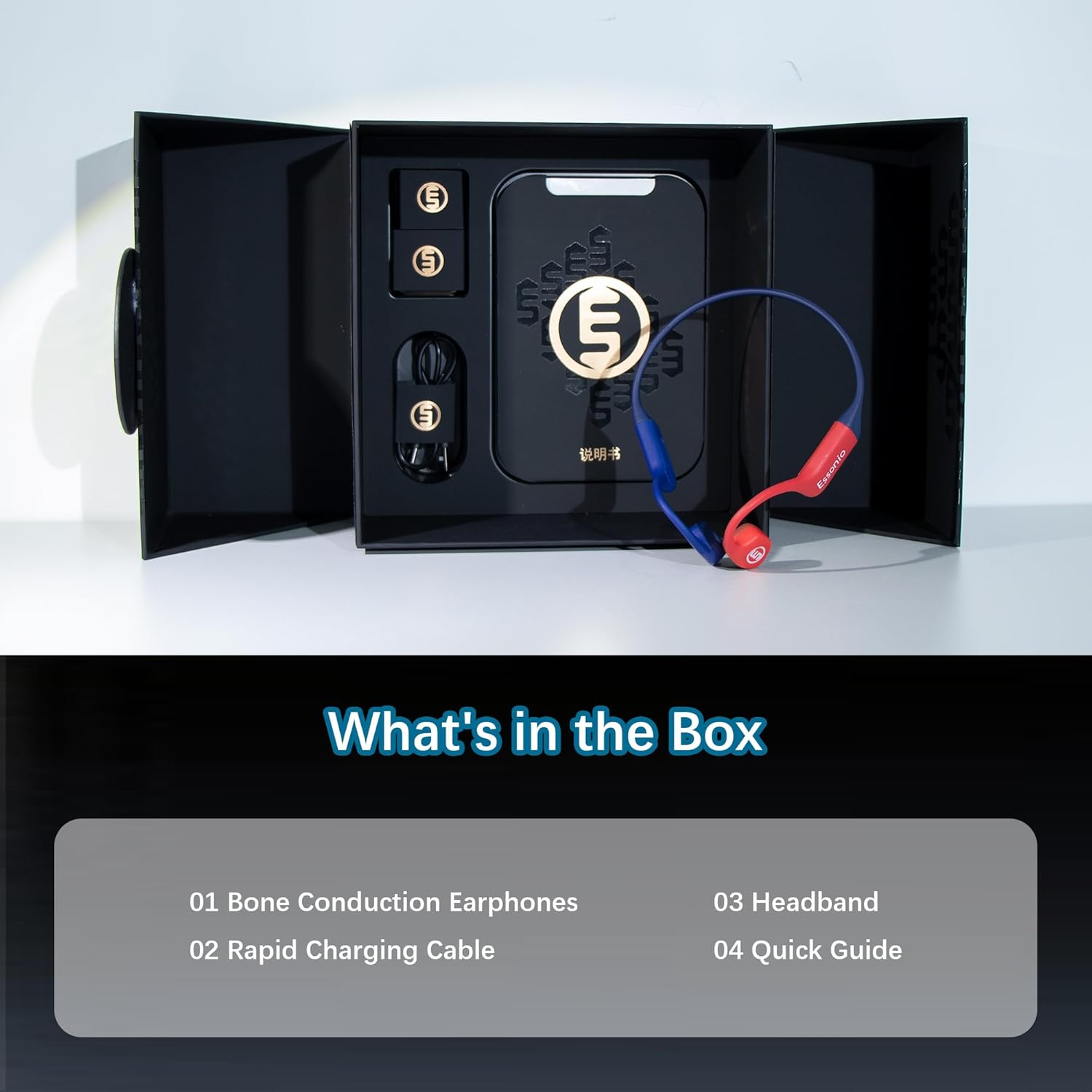 Essonio Usa Bone Conduction Headphones IP68 Waterproof Swimming Headphones with Mic Bluetooth Open Ear Earbuds with MP3 Mode 32GB Memory Deep Bass Secure Fit for Running, Cycling and Fitness, Blue - Bluered image number 5