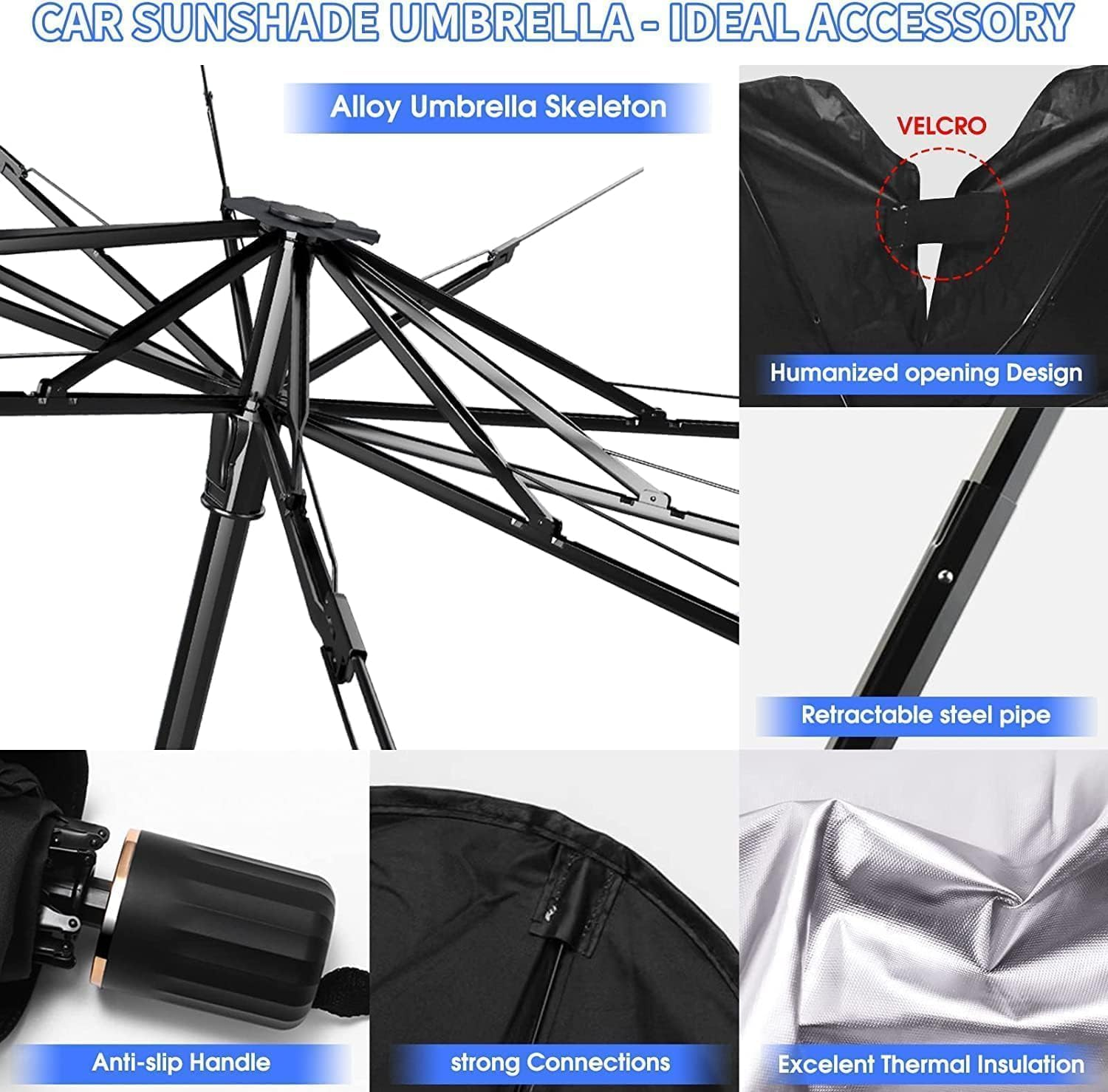 Car Windshield Sun Shade Umbrella, Car Sun Shade, Blocks UV Ray & Heat Insulation Foldable Front Windscreen Protector for Cars Trucks Suvs(143 X 80 Cm) image number 6