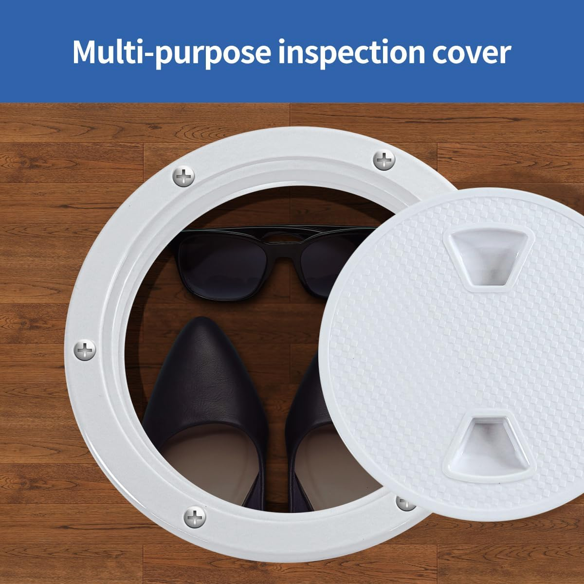 'Boat Hatch, 4'' 6'' 8'' White round Non Slip Inspection Hatch W/Detachable Cover for Marine Boat Yacht (8 Inch)' image number 3