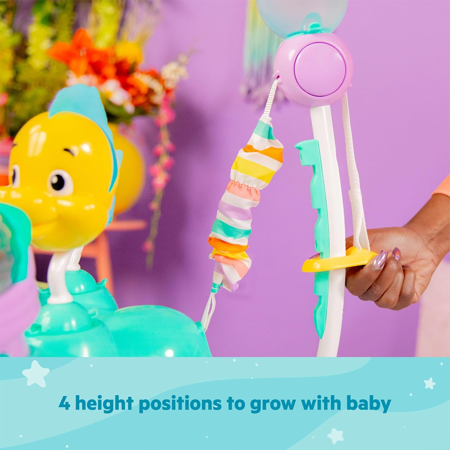 Bright Starts Disney the Little Mermaid Sea of Activities Baby Activity Jumper with Interactive Toys, Lights & Music with Disney Princess Ariel, 6-12 Months (Blue)