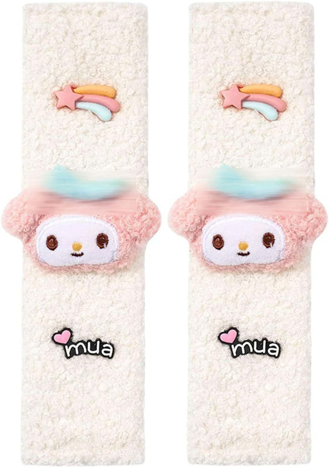 Kawaii Car Seat Belt Strap Cover, Cute 2 Pieces Set Anime Seat Strap Neck Protector Car Decorations for Women(White Dog), MG-AT002