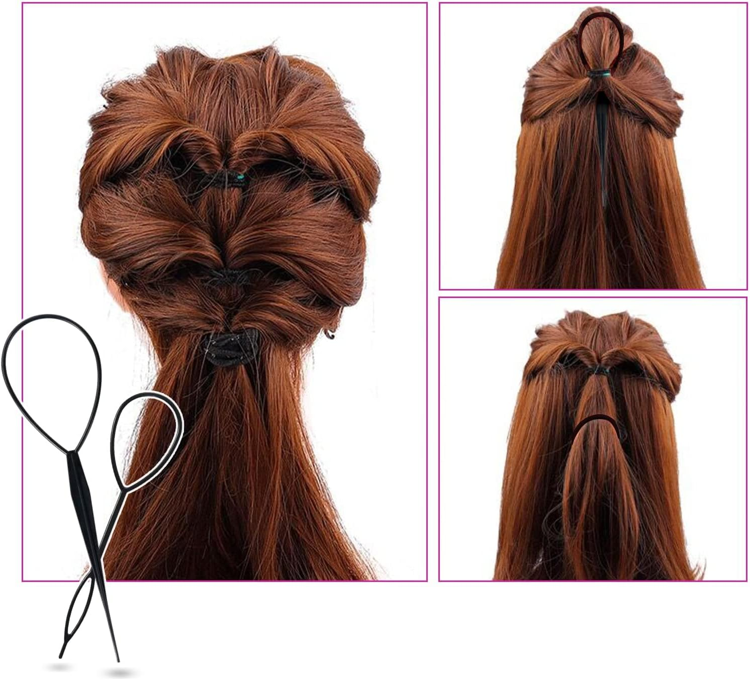 Sularpek Tail Hair Tool, 2 Pcs Durable Hair Looping Tool, Tail French Braid Loop Tool, Fashion Hair Braiding Tool for Making Women and Girls Hair Style (Black) image number 1