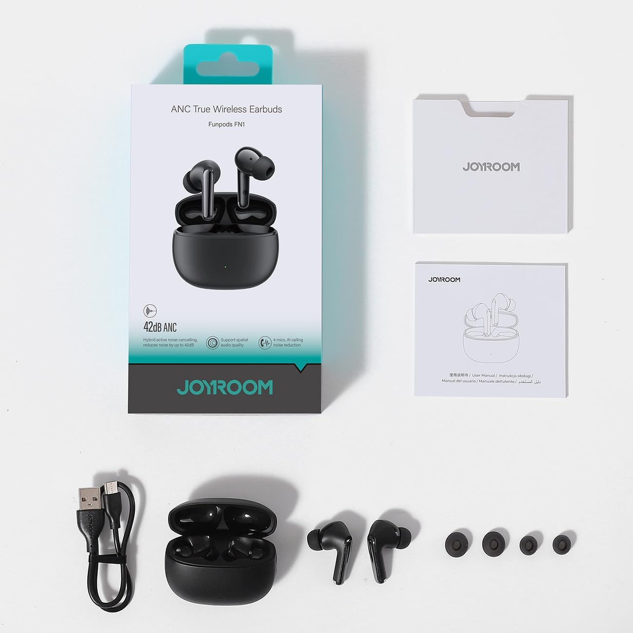 JOYROOM JR-FN1 True Wireless ANC/ENC Earphones - Black image number 4