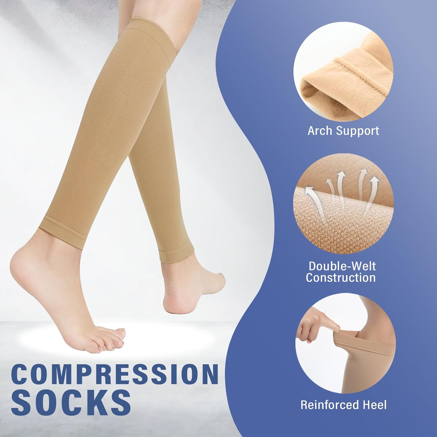 2 Pairs Calf Compression Sleeve Men Women, 20-30 Mmhg Calf Compression Socks for Women, Footless Compression Socks for Travel Flight