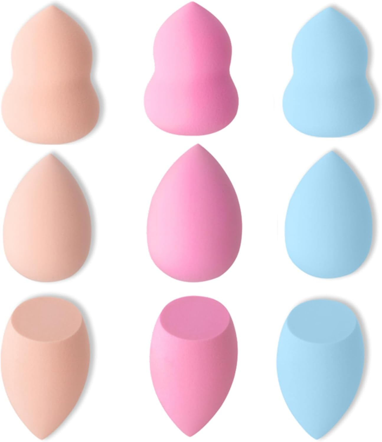 9 Pcs Makeup Sponge Set, Beauty Blender Sponges in Pink, Purple & Nude, 3 Shapes for Foundation, Concealer & Powder Application image number 3