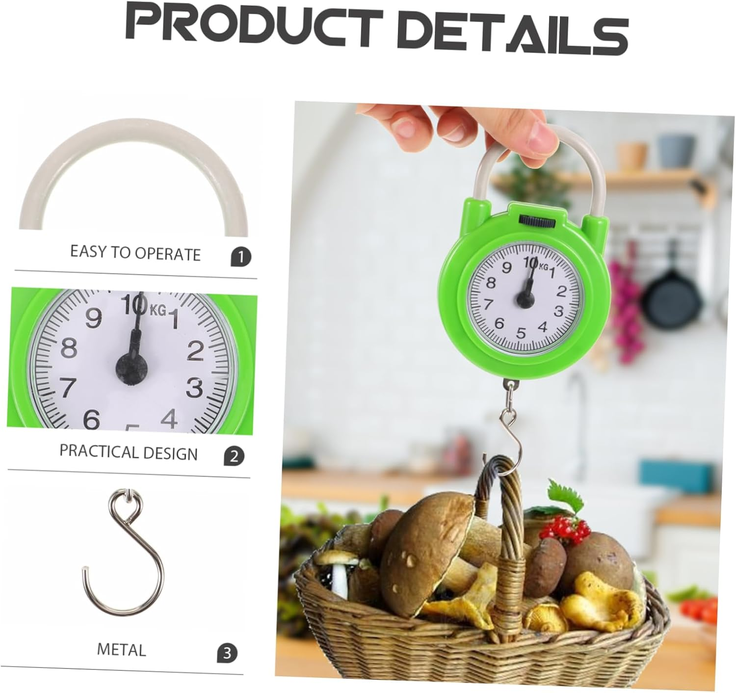 VINTORKY Manual Spring Luggage Scale Hook Portable Small Travel Suitcase Weight Scale High Precision Lightweight Fluorescent Green image number 2