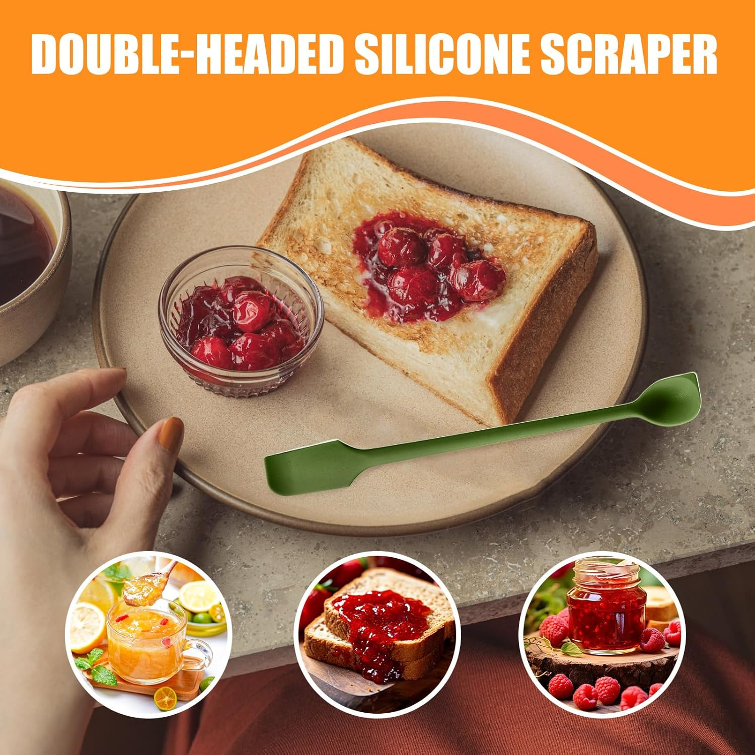 Jar Scraper Spatula - Double Ended Silicone Spatula, Ergonomic Flexible Design, Easy to Clean, Non-Stick Kitchen Tool | Jar Scraper Spatula Baking Supplies for Cake, Bread, Cream, Condiments, Spreads