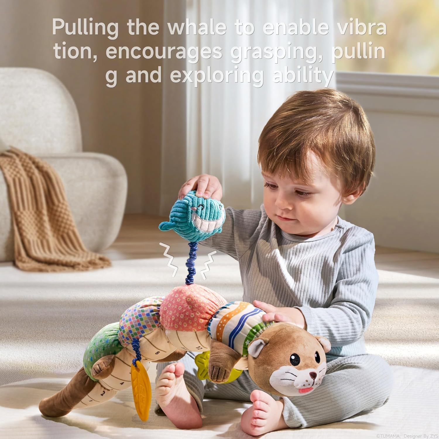 TUMAMA Baby Toys 0-6 Months - Tummy Time Musical Plush Otter Toy with Crinkle Paper Rattle Soft Activity Sensory Toy for 3 4 5 6 12 Months Old Boys and Girls image number 6