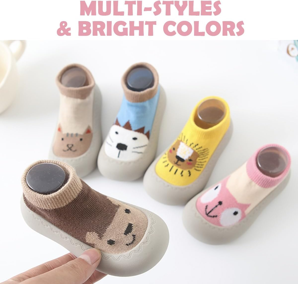 Non-Slip Baby Toddler Sock Shoes, Ultra-Lightweight Cotton Baby First Walking Shoes Slipper Shoes with Soft Rubber Sole Unisex Non-Skid Indoor Outdoor Floor Slipper Kid Girls Boys Socks Boots image number 1