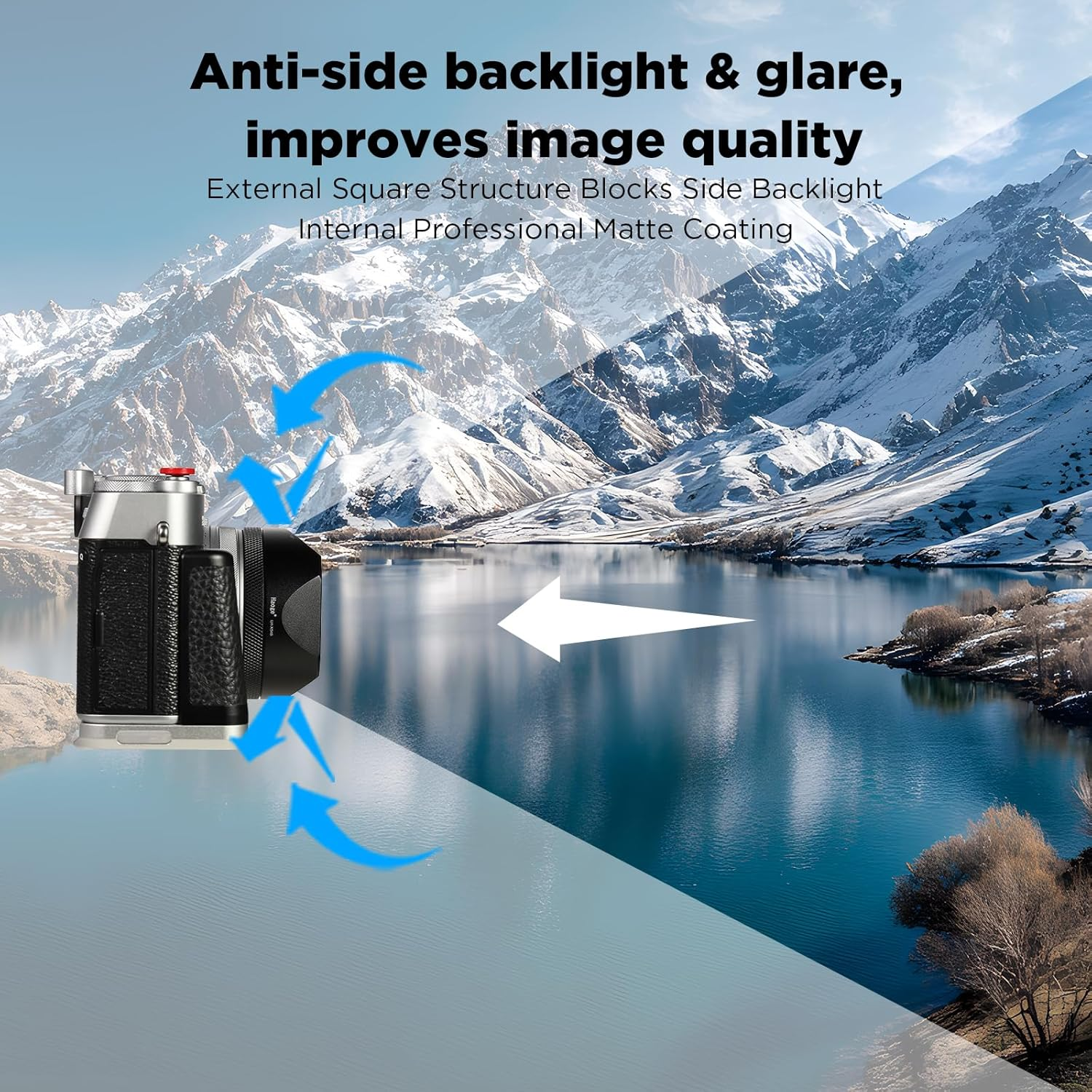 Haoge LH-X54B Square Metal Lens Hood with 49Mm Adapter Ring for Fujifilm X100VI Fuji X100V Camera Black - Black image number 3