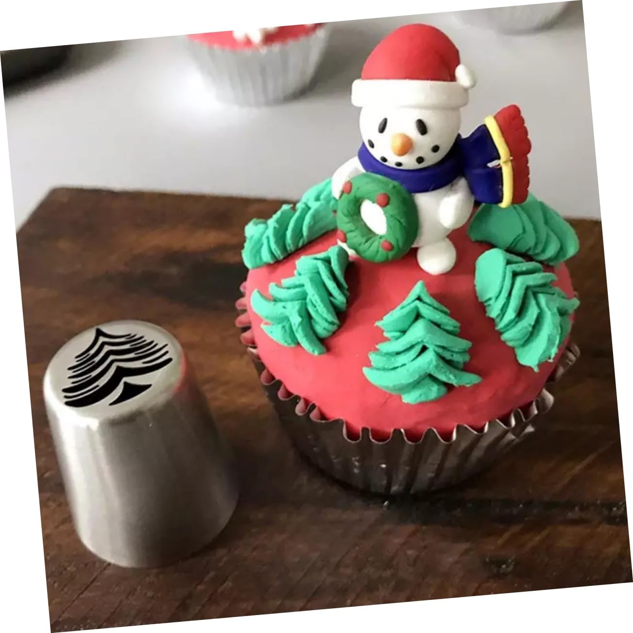 5Pcs Stainless Steel Christmas Pastry Piping Tips for Cake Decor Cookie Cupcake Icing Nozzles Xmas Piping Tip for Baking image number 6