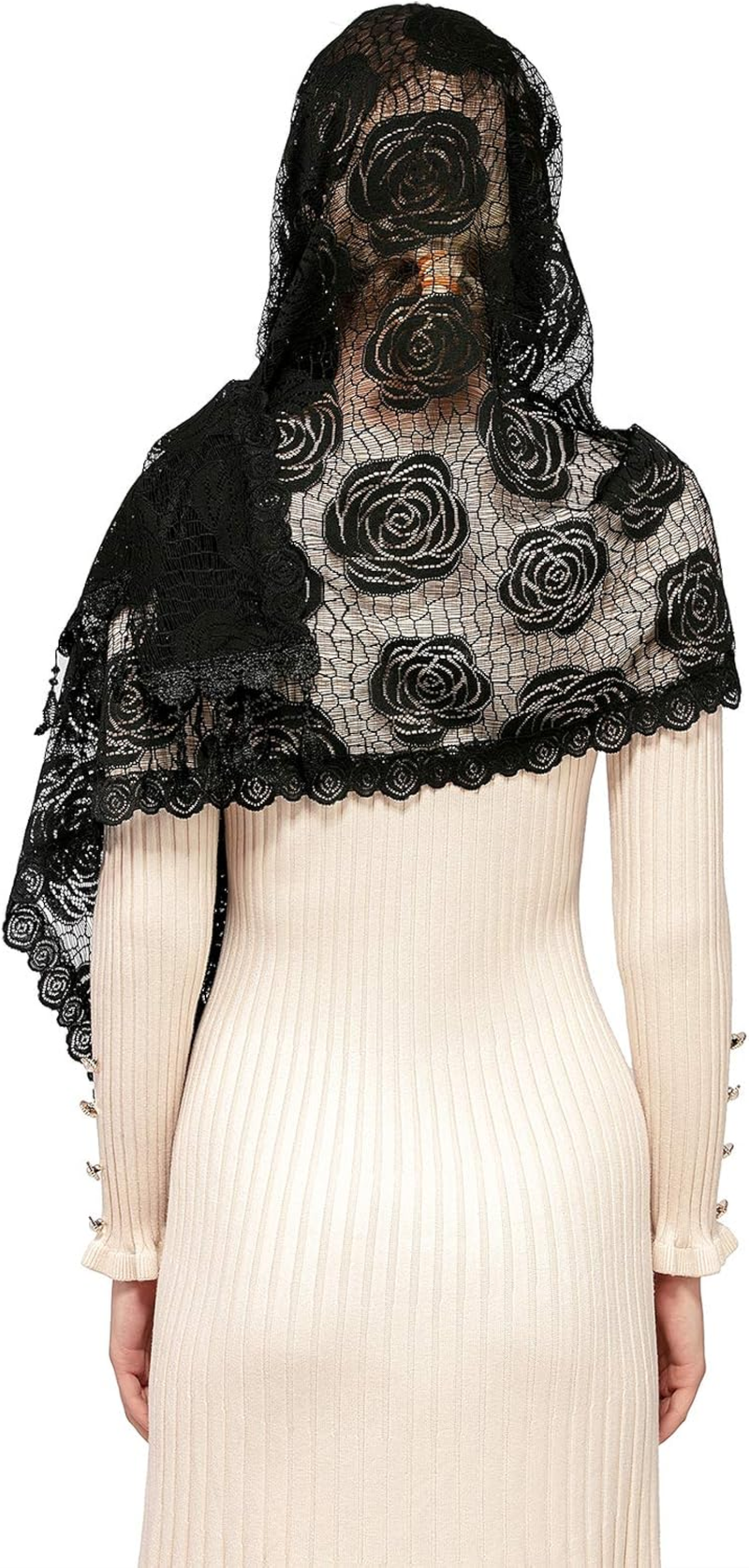 Wgior Rose Rectangular Chapel Veil Scarf Catholic Church Veils Mantilla Wrap Shawl Mass Head Covering