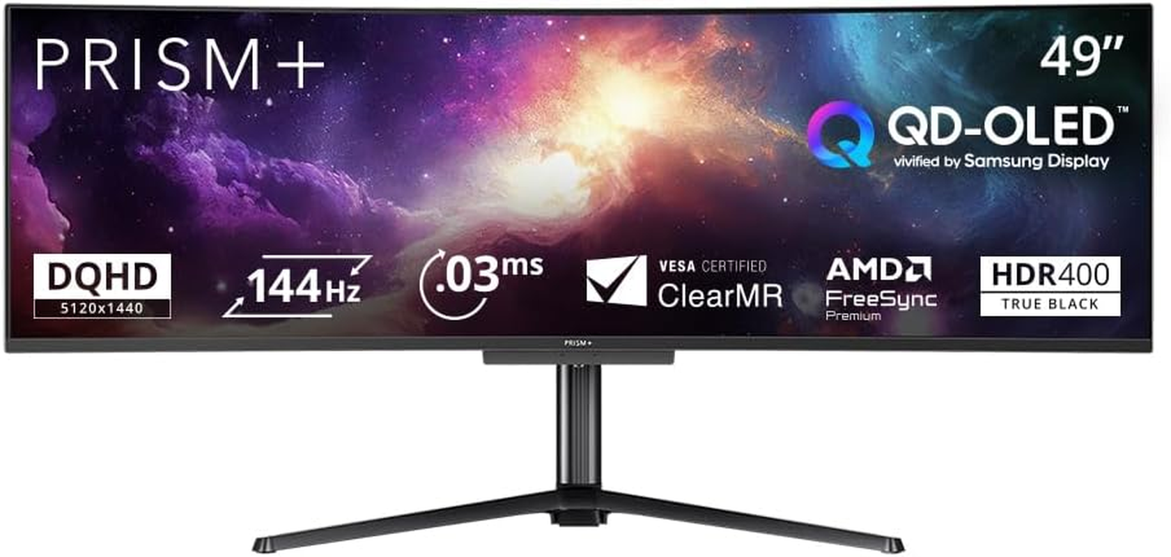 PRISM+ 49AL 49" Curved QD-OLED Super Ultrawide Gaming Monitor, 32:9 DQHD (5120X1440), 144Hz, 0.03Ms, AMD Freesync Premium, In-Built 2.1Ch Speakers, Ergonomic Stand, 3 Yrs Warranty image number 3
