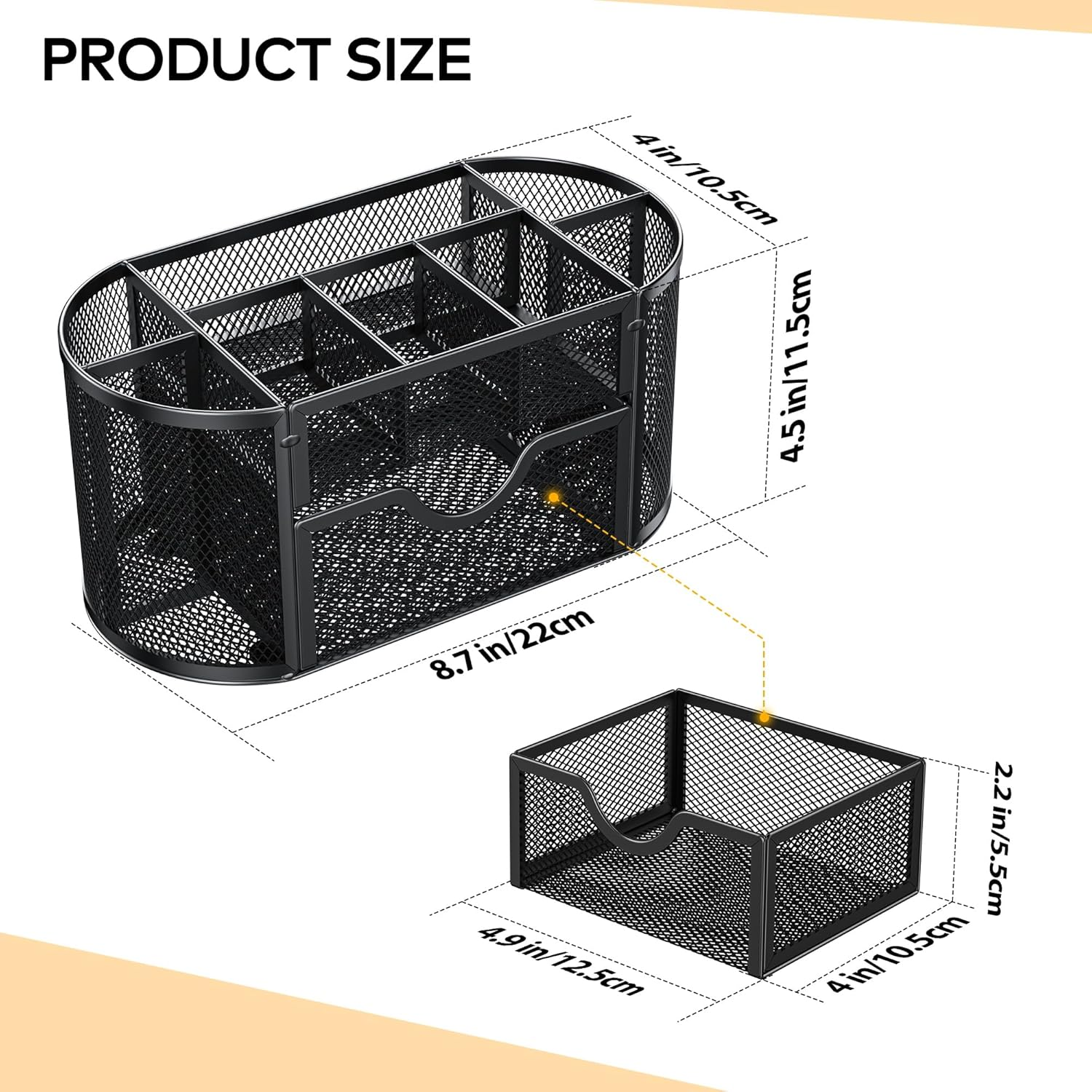 Auvo APH01 Mesh Desk Organizer with Drawers, Pen Holder and Desk Organizer, 9 Compartments for Office Supplies, Black image number 2