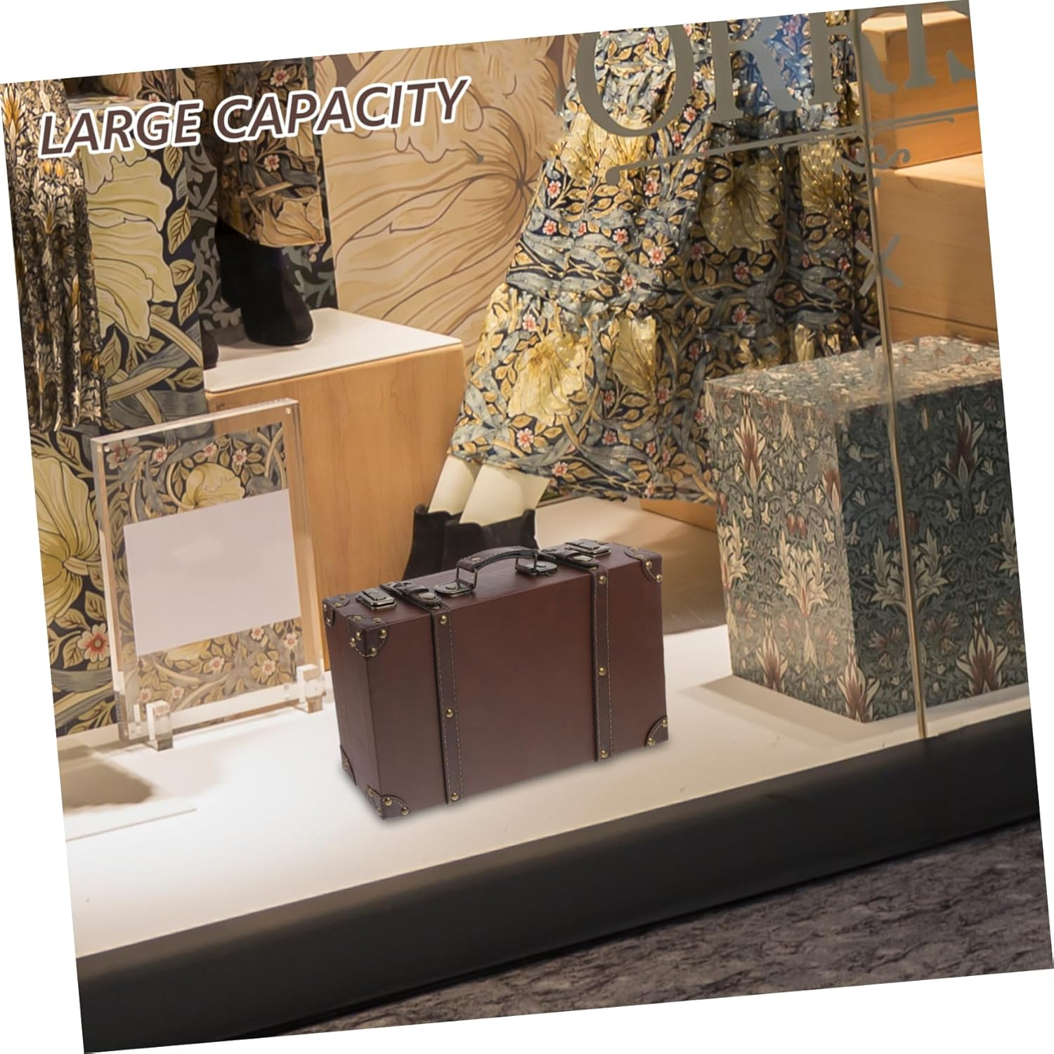 ULTECHNOVO Vintage Style Leather Trunk Luggage Small Brown Retro Decorative Storage Box Photo Props Vintage Suitcase for Clothing Store Display image number 2