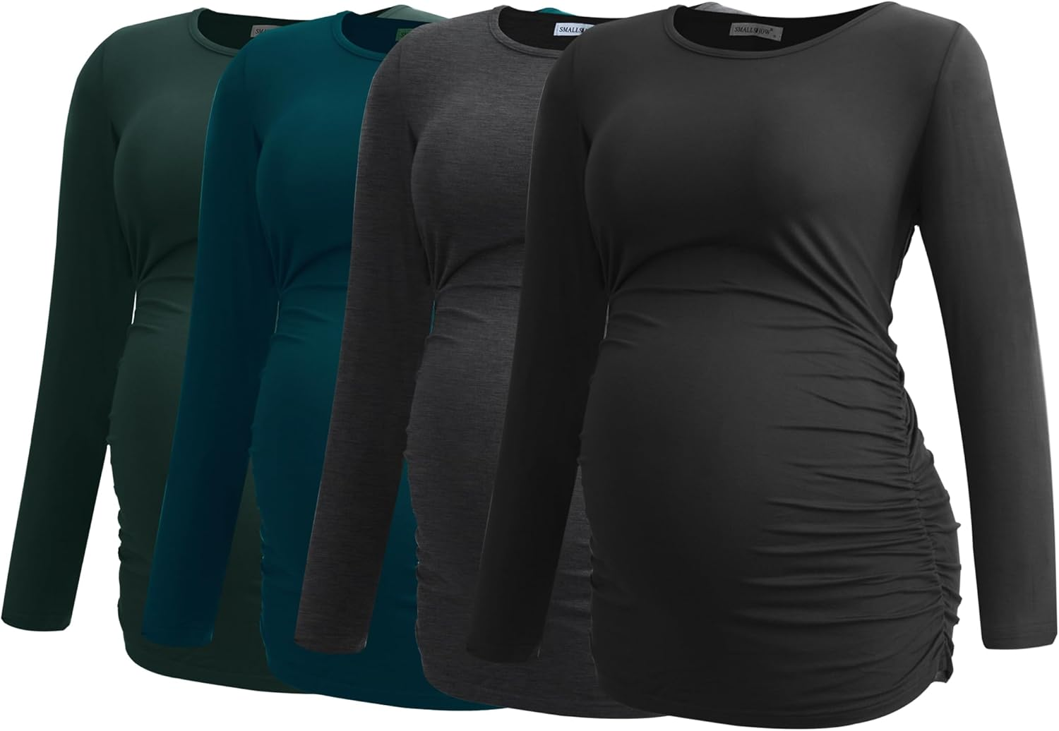 Smallshow Women'S 4 Pack Maternity Shirts Long Sleeve Ruched Pregnancy Clothes Tops