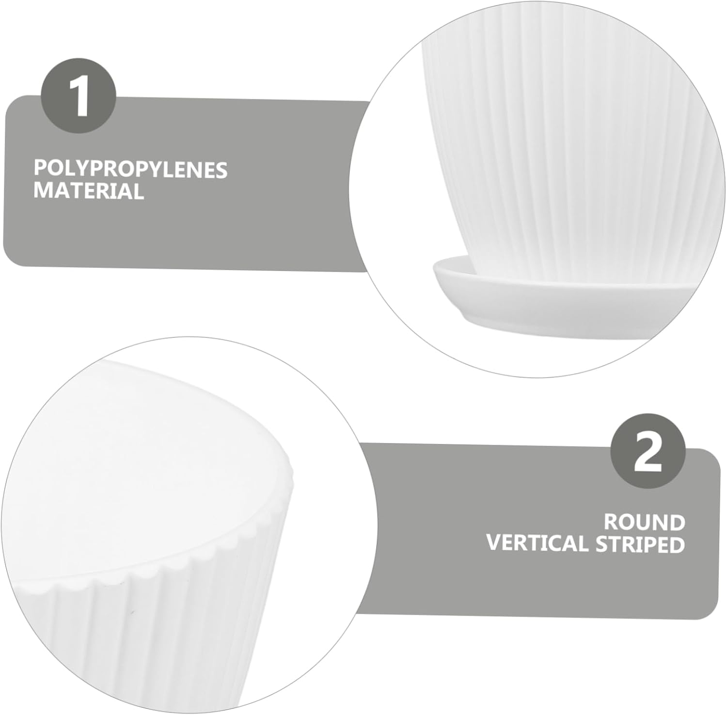 5Pcs White Vertical Striped with Drainage Holes for Indoor and Cacti Reusable Pots for Plants Sustainable Gardening