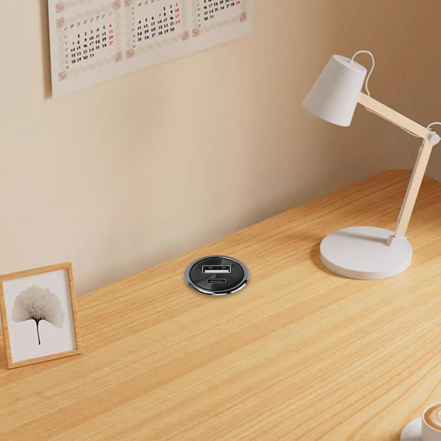 Desktop Power Grommet - Recessed Flush Mount Socket with USB Charging Ports, for Office Conference Tables, Desks, and Workstations to Keep Your Space Organized and Tidy image number 1