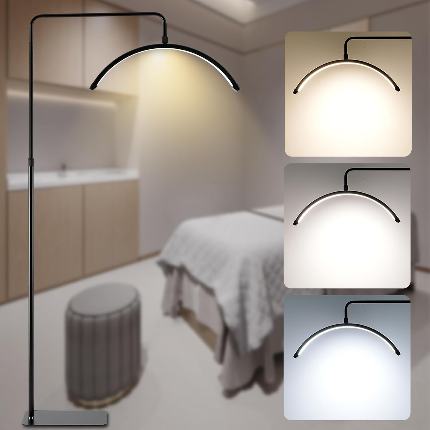 48W Led Floor Lamp with Touch Buttons, Half Moon Eyelash Floor Light,Tattoo Light, Estheticians Light for Eyelash Extensions, Beauty, Skincare, Eyelash, Eyebrows,Black image number 3