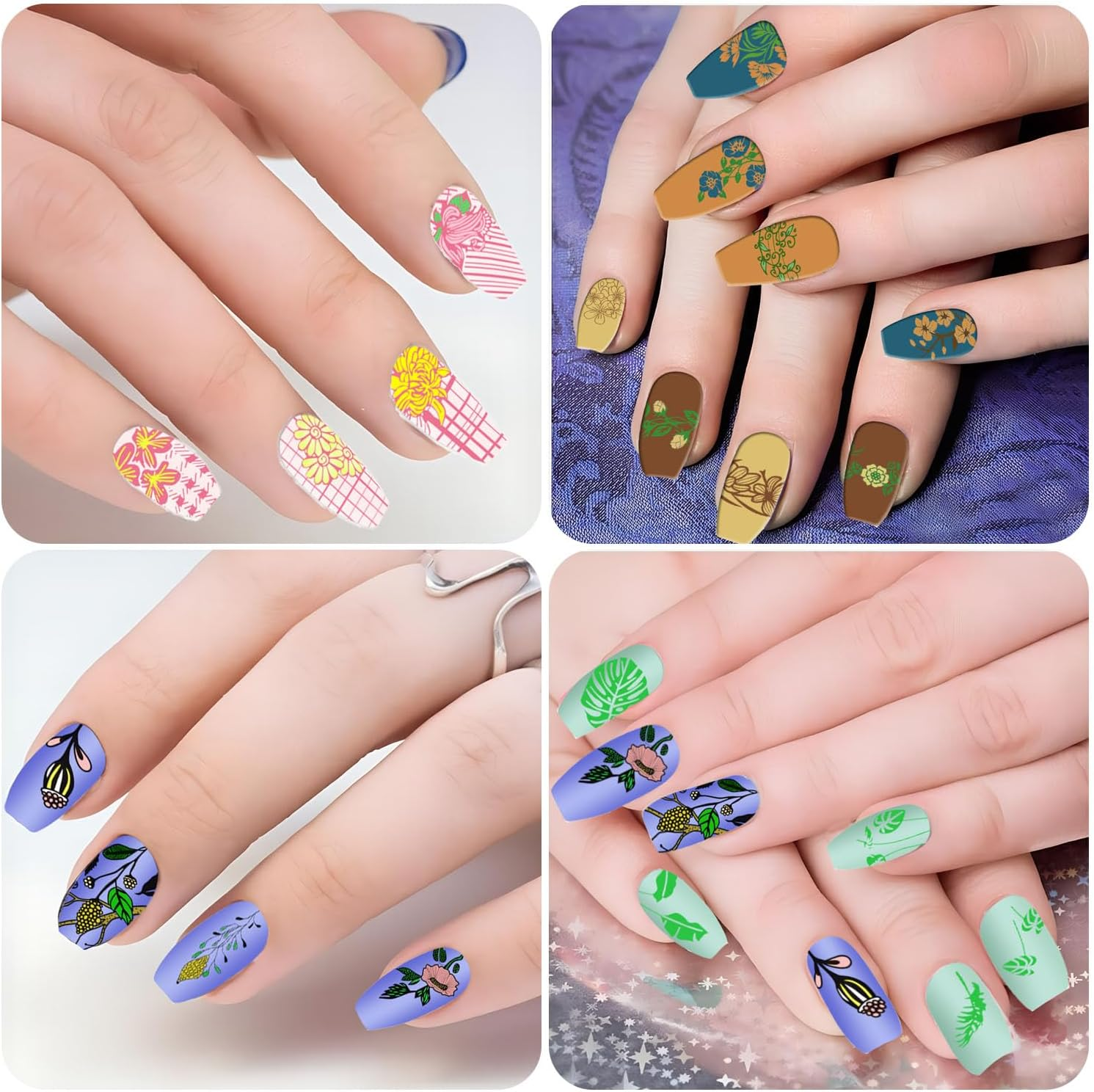 Nail Art Stamping Kit - 3Pcs Manicure Printing Design Template with Silicone Nail Stamper for Women Girls Home Salon Manicure Tools