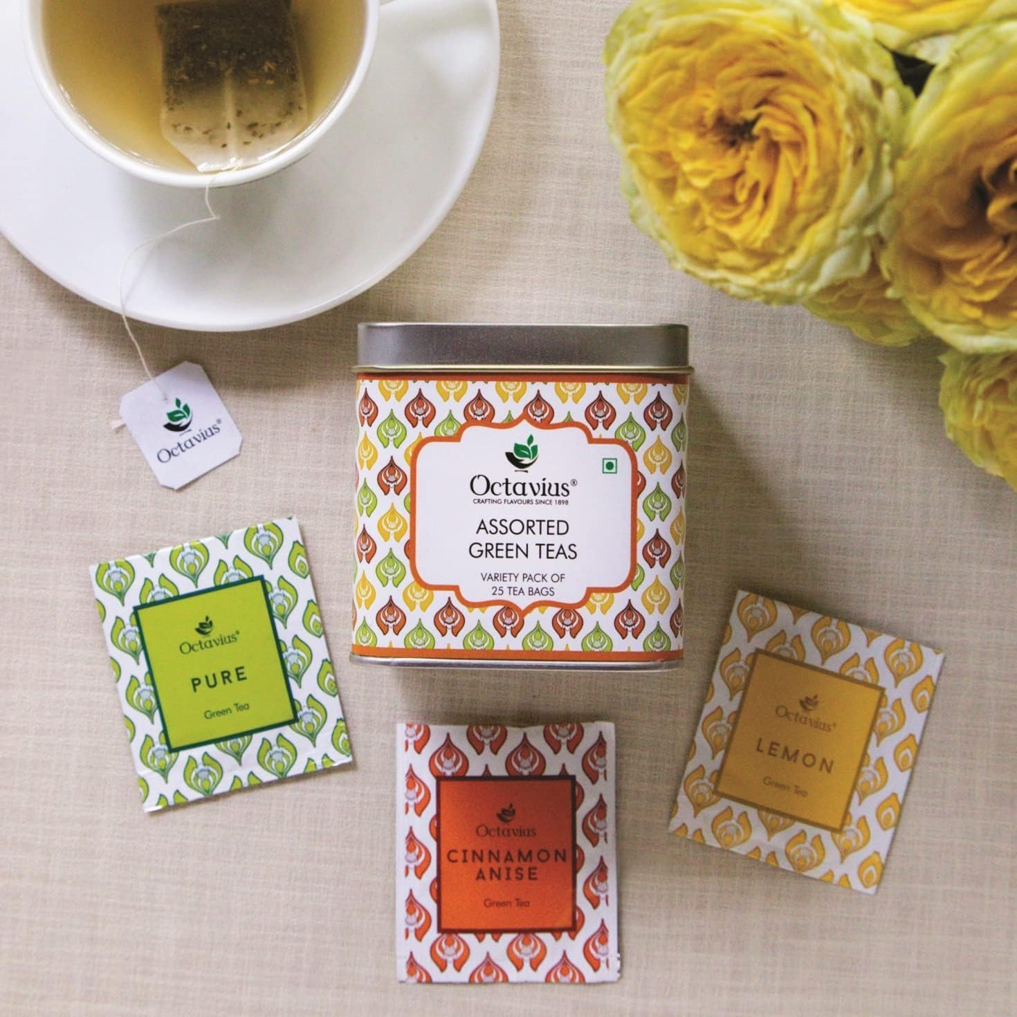 Octavius, Assorted Tea Sampler Gift Set (3 Flavors, 25 Tea Bags) | Green Tea Sampler Pack | Pack of 1 image number 5