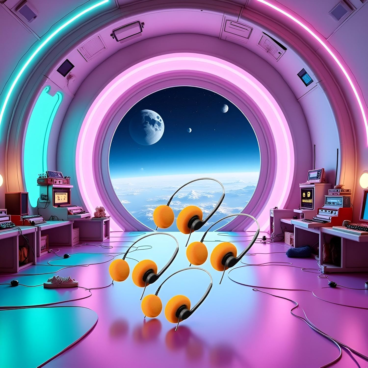 4Pcs Orange Retro Over-Ear Headphones,Wired Stereo Headphones,Headphone,Lightweight Portable Headphone with Adjustable Headband,Electronics，Headphones and Earphones image number 3