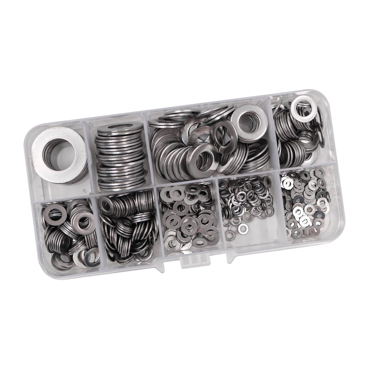 580 Pcs NUZAMAS Stainless Steel Flat Washers Set M2-M12 9 Sizes round Metal Screw Washer Kit with Storage Box for Home Decoration Factories Repair Kitchens image number 3
