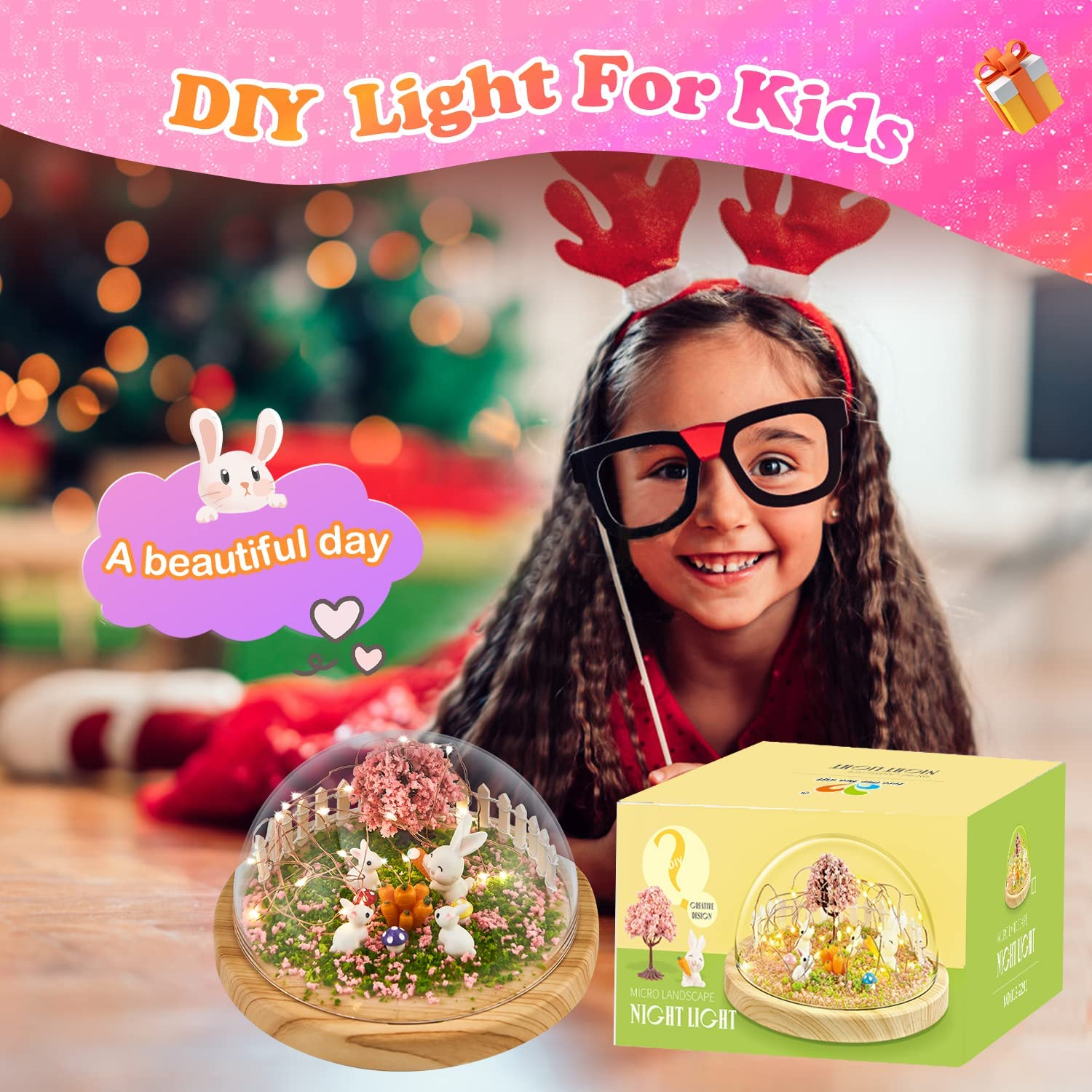 Make Your Own Night Light, Rabbit DIY Kits for Girls Creative Magic Night Light USB Upgrade Edition Bunny Toys, Arts and Crafts Lamp Project for Girls, Gifts for 4 5 6 7 8 9 10 Year Old Girl image number 2
