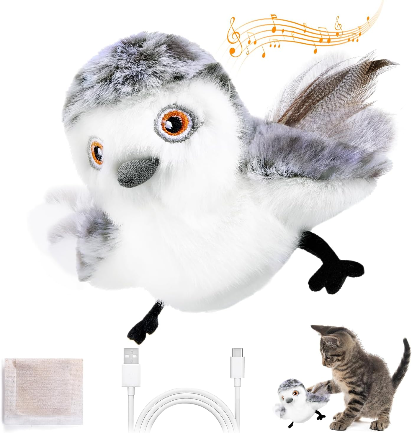 Slowton Cat Toys Rechargeable Interactive - Touch Activated Flapping Bird Catnip Toys with Lifelike Chirping - Plush Bird Toy Indoor Kitten Kitty Exercise image number 1