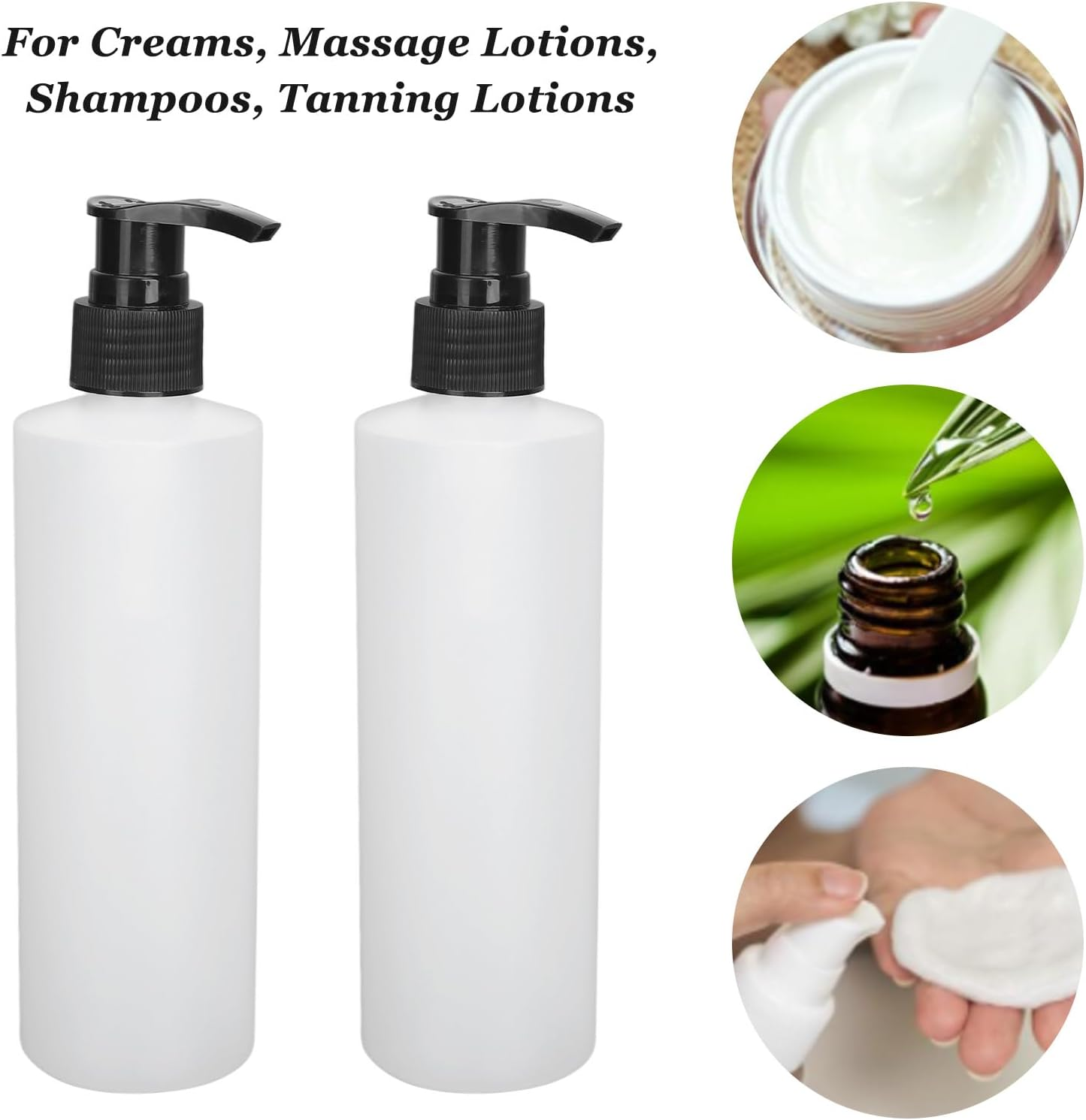Plastic Pump Bottle Dispenser, 2Pcs 250Ml Refillable Empty Bottle Container with Pump for Massage Essential Oil, Soap, Shampoo, Lotions, Liquid Body Soap, Aromatherapy & More