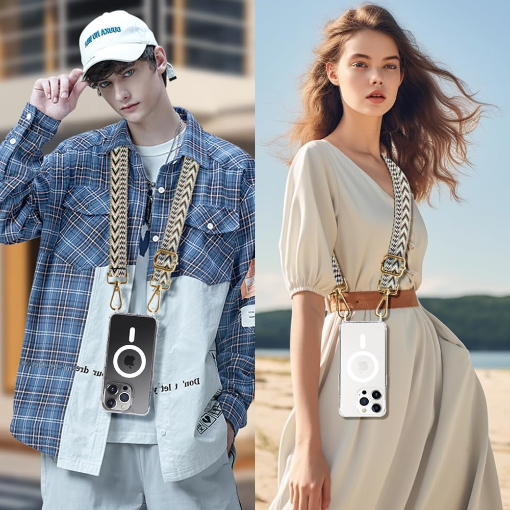 Unnfiko Mobile Phone Chain for Iphone 17 Pro, Magsafe Case with Strap, Transparent Magnetic Mobile Phone Case with Adjustable Chain for Hanging image number 4