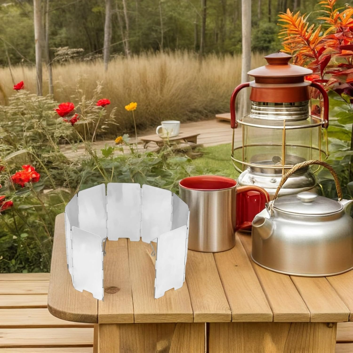 Outdoor Camping Stove Windscreen 9Pcs Mini Windproof Burner Shield with Pins and Carry Bag for Bbq and Hiking Supplies image number 6