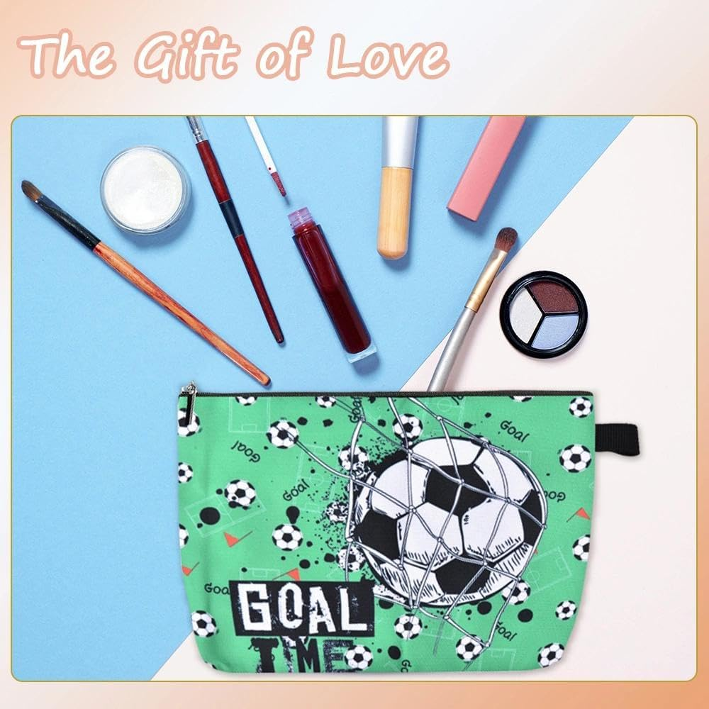 Soccer Makeup Bag Sports Cosmetic Pouch for Soccer Player Lover Goal Football Design Green Canvas Travel Toiletry Bag for Women Men Team Inspirational Christmas Birthday Gift image number 6