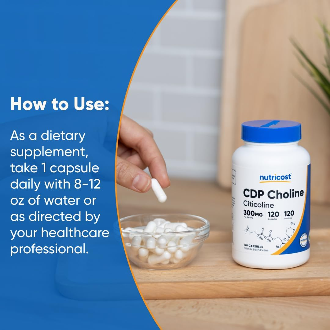 Nutricost CDP Choline (Citicoline) 300Mg, 120 Veggie Capsules - Non-Gmo, Vegan Friendly, Gluten Free image number 1
