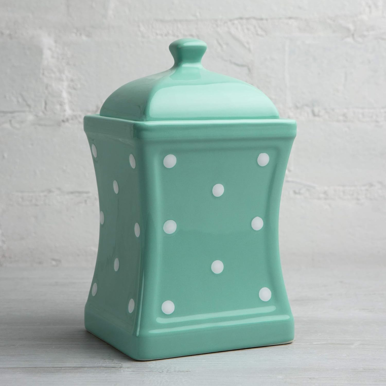 Handmade Teal Blue and White Polka Dot Large Ceramic 31.5Oz/900Ml Kitchen Storage Jar with Lid | Pottery Canister, Cookie Jar, Housewarming Gift by City to Cottage&reg; image number 5