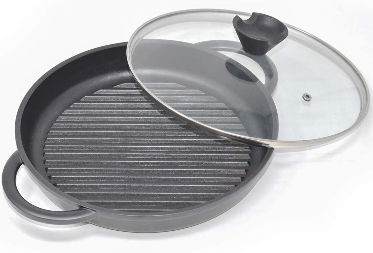 Joeji'S Kitchen round Cast Aluminium Griddle Pan | 27Cm Non Stick Griddle Pan for Cooking | Black Large Frying Pan with Lid image number 4
