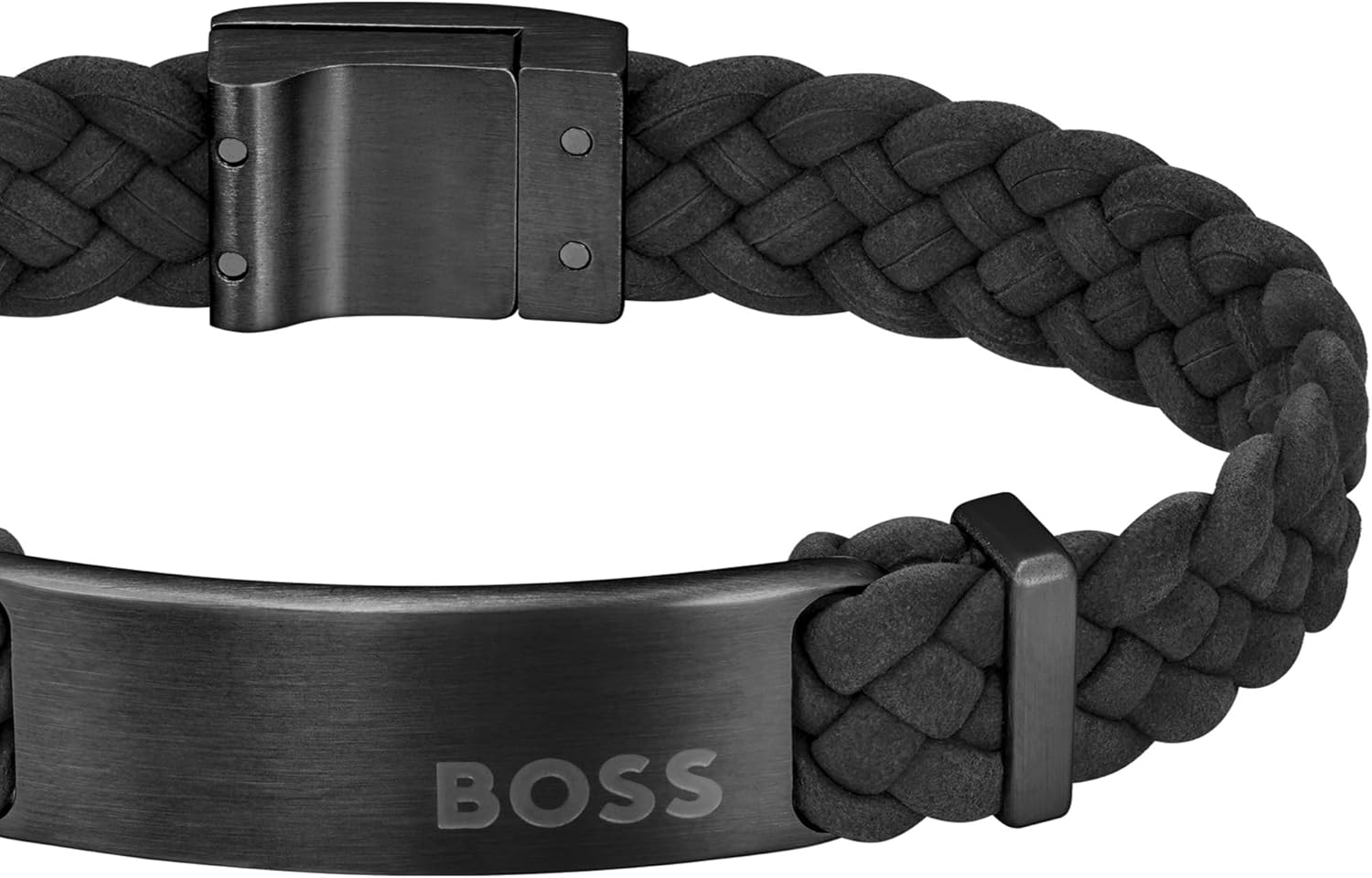 Hugo Boss Men'S 1580608M Black Steel & Leather Bracelet, Black, One Size image number 1