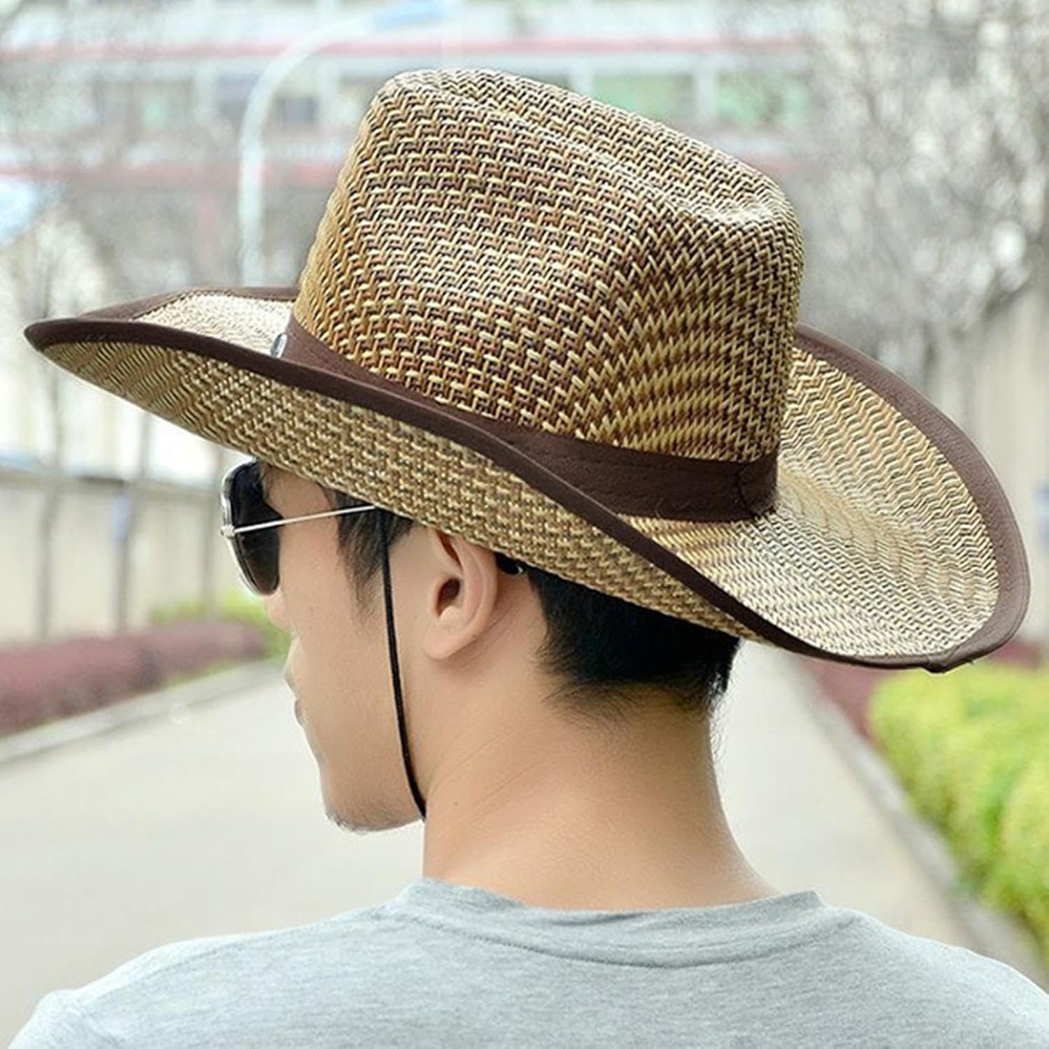 Fishing Straw Hats for Men, Fishing Cowboy Sun Hats, Outdoor UV Protection Sun Cap, Western Cowboy Hat for Gardening, Travel, Hiking, Camping - Blue image number 2