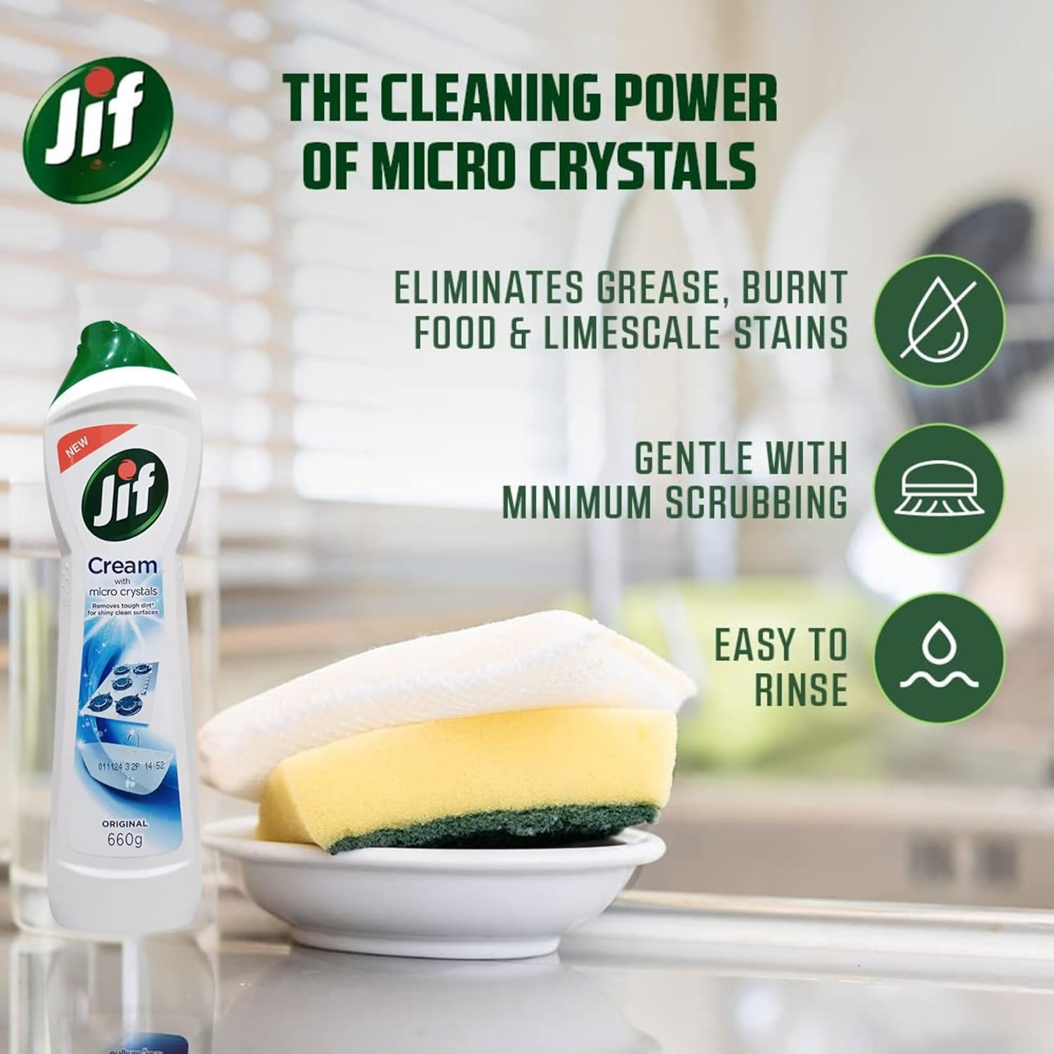 Jif Cream Cleaner Original 660Ml - 100% Dirt Removal - 100% Smooth & Shiny Surfaces - Microcrystal Technology - Complete Penetration - Easy to Rinse Off image number 4