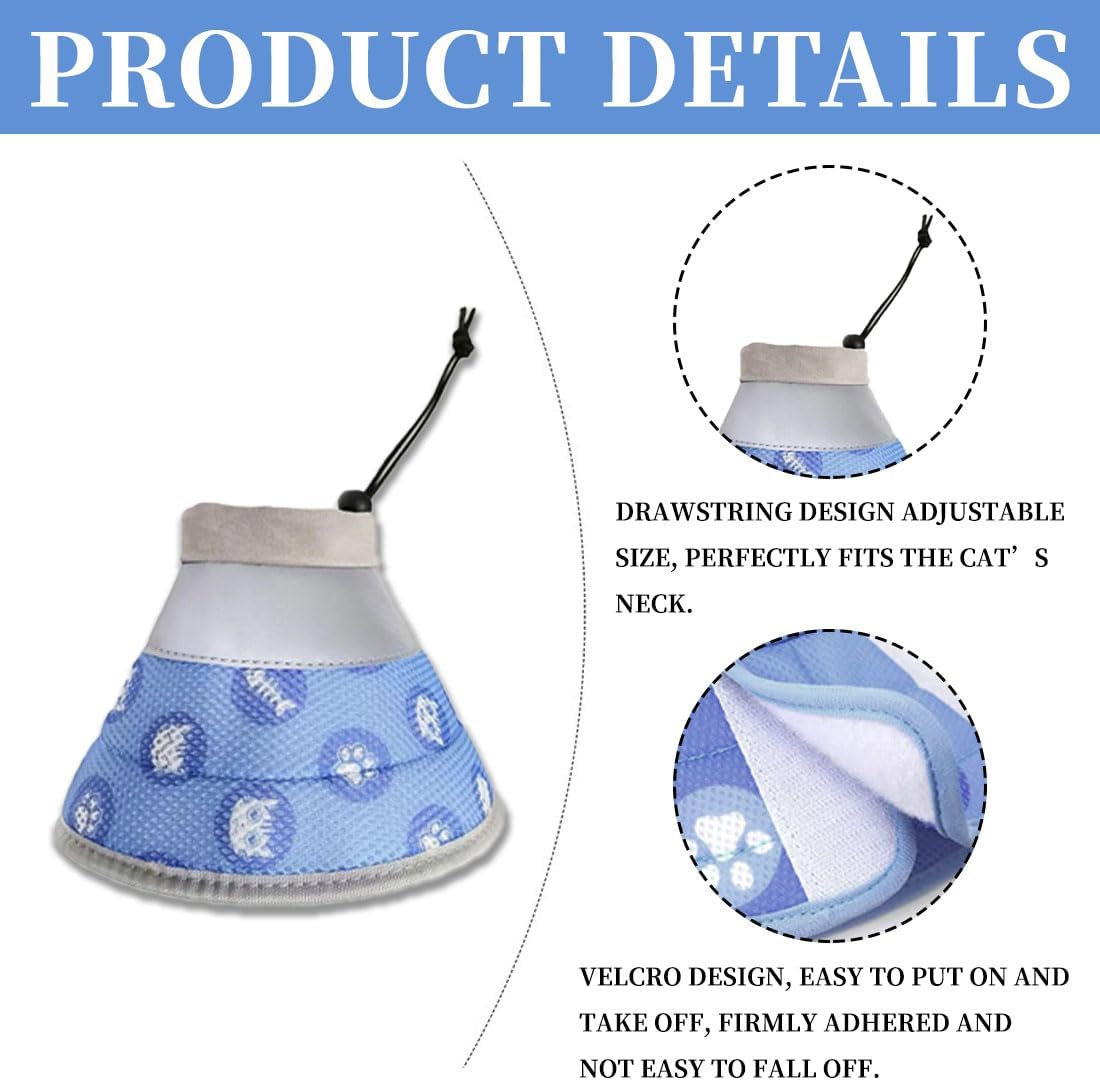 LEEQ Cat Collar, Foldable Soft Protective Collar, Cat Collar, Recovery Collar, Soft Cat Protective Collar, after Surgery and Injuries for Cats, Blue (Neck Circumference 14-24 Cm)