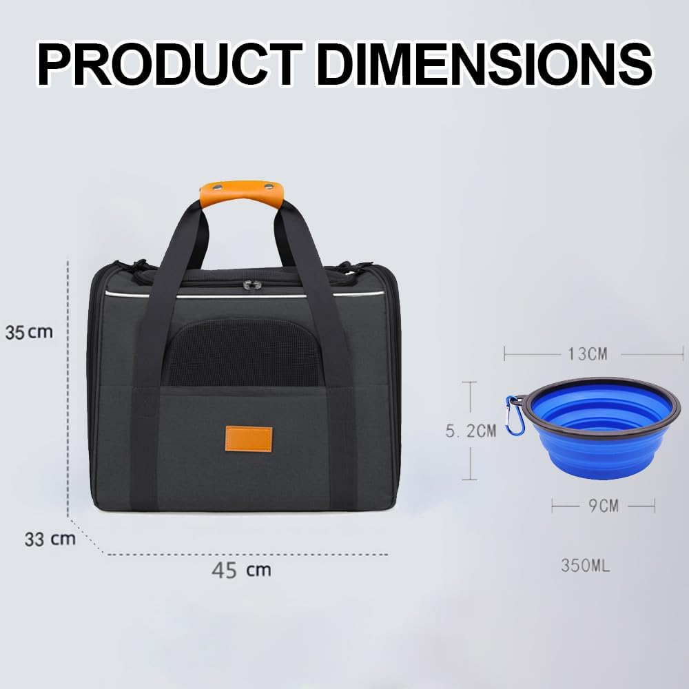 Cat Carrier - Soft Sided Large Pet Bag for Large/Medium Cats & Puppies, Featuring Secure Zipper, Foldable Bowl & Breathable Travel Pet Bag