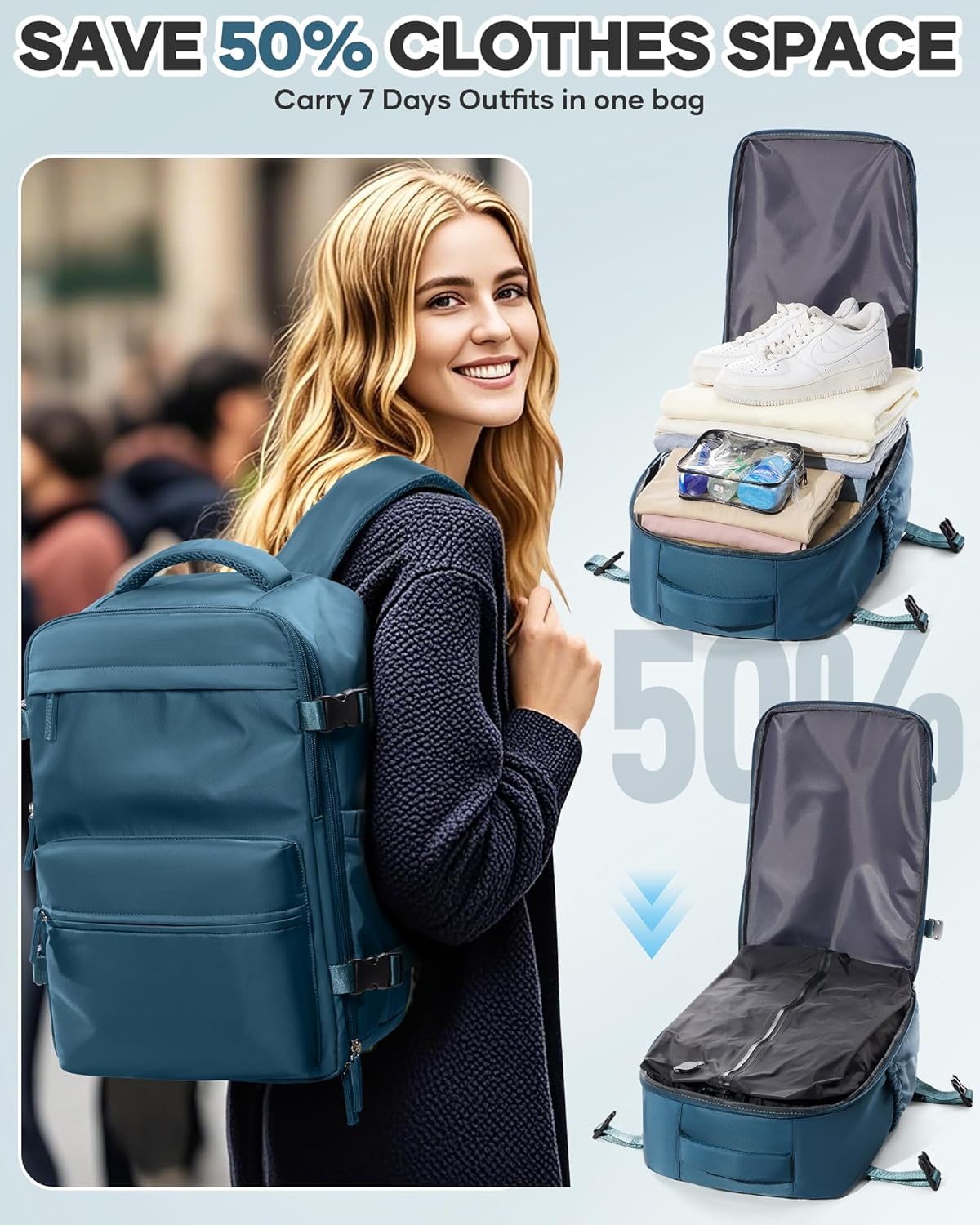 KEYEMP Vacuum Seal Backpack for Clothing Travel with Air Pump Waterproof Laptop Airback Carry on Backpack image number 5