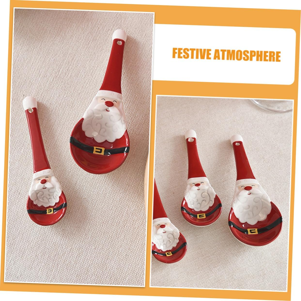 Santa Claus Ceramic Measuring Spoon Set 4Pcs Christmas Style Baking Spoons for Kitchen Decor image number 2