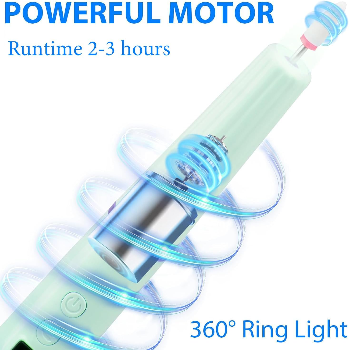 Cordless Electric Nail Drill with 360&deg; Ring Light, Portable Nail File Kit for Acrylic, Gel Nails, Portable Home Manicure Kit for Manicure and Pedicure(Turquoise) image number 2