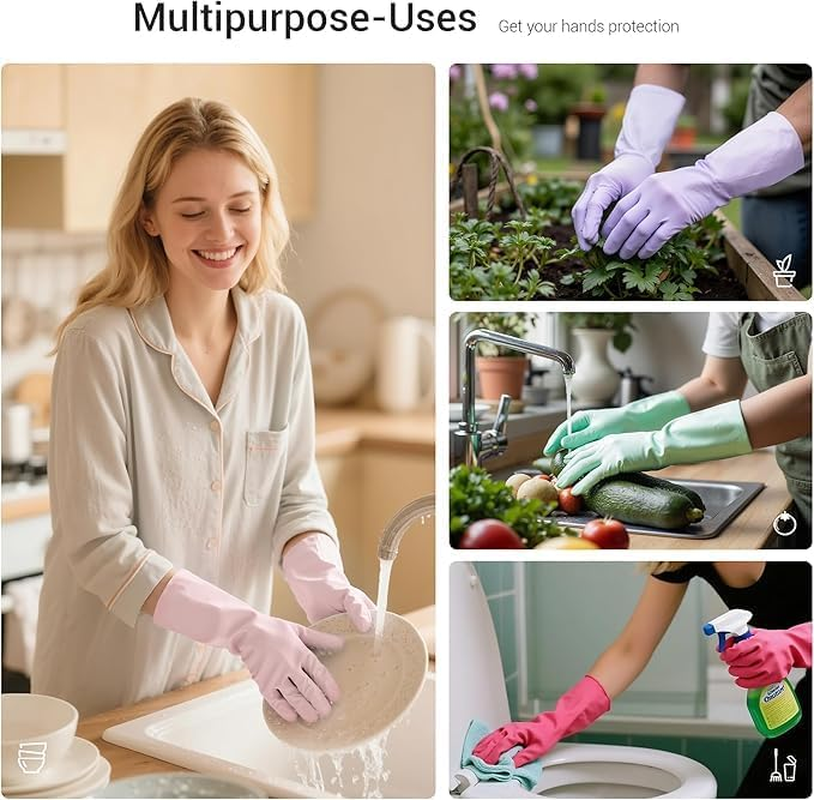 Rubber Dishwashing Cleaning Gloves, 4 Pair Reusable Colorful Kitchen Dish Gloves Rubber Cleaning Gloves, Reusable Colorful Kitchen Dish Gloves for Washing Dishes and Household Cleaning image number 1