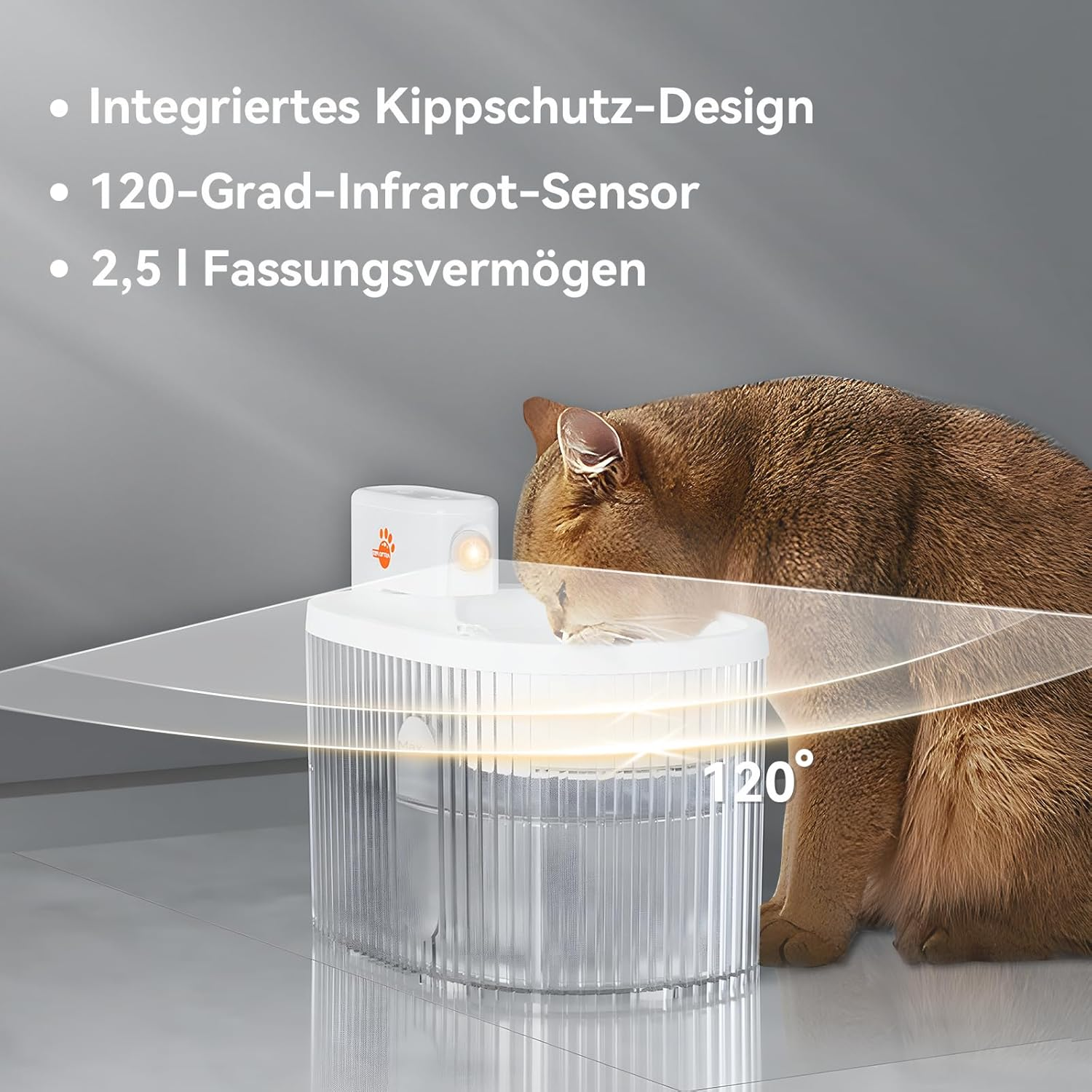 Astropet 2.5L Cat Drinking Fountain, Battery Operated Wireless Drinking Fountain with 5000Mah Lithium-Ion Batteries for Cats and Dogs, Battery Level and Filter Change Reminder image number 5